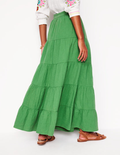 Nadia Double Cloth Maxi Skirt-Paradise Green