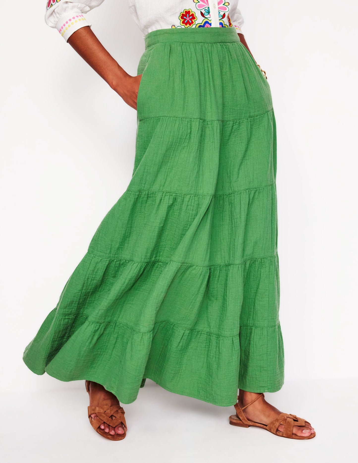 Nadia Double Cloth Maxi Skirt-Paradise Green