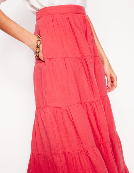 Nadia Double Cloth Maxi Skirt-Jam Red