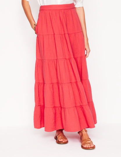 Nadia Double Cloth Maxi Skirt-Jam Red