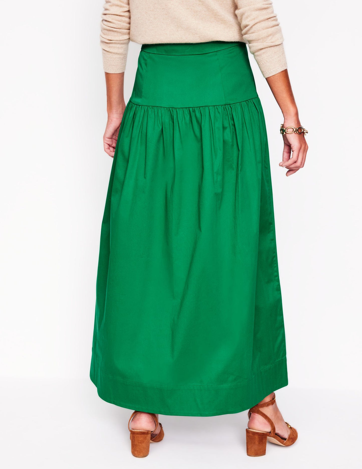 Yoke Detail Maxi Skirt-Rich Emerald