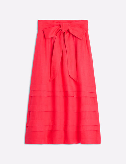 Pintuck Linen Midi Skirt-Strawberry Tart Red