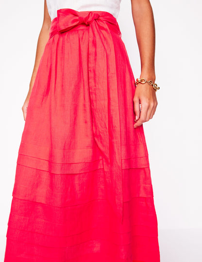 Pintuck Linen Midi Skirt-Strawberry Tart Red