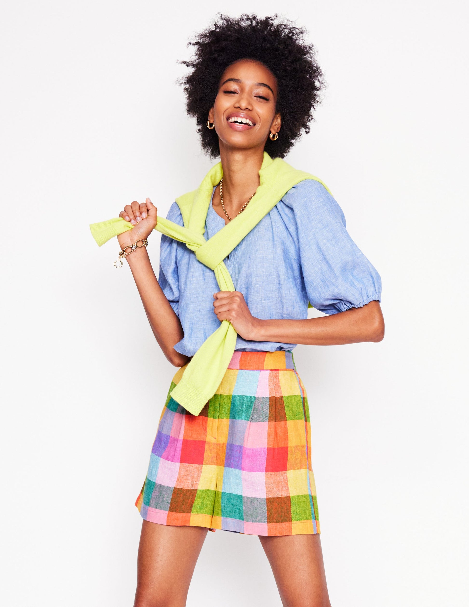 Dulwich Linen Shorts-Rainbow Multigingham-1