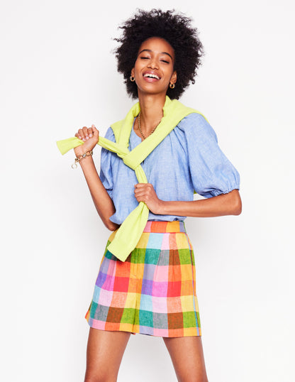Dulwich Linen Shorts-Rainbow Multigingham-1