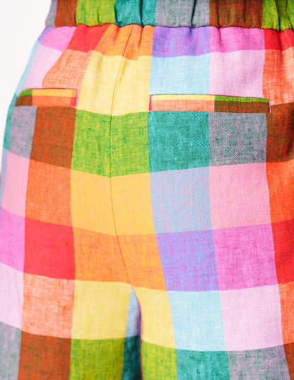 Dulwich Linen Shorts-Rainbow Multigingham-2
