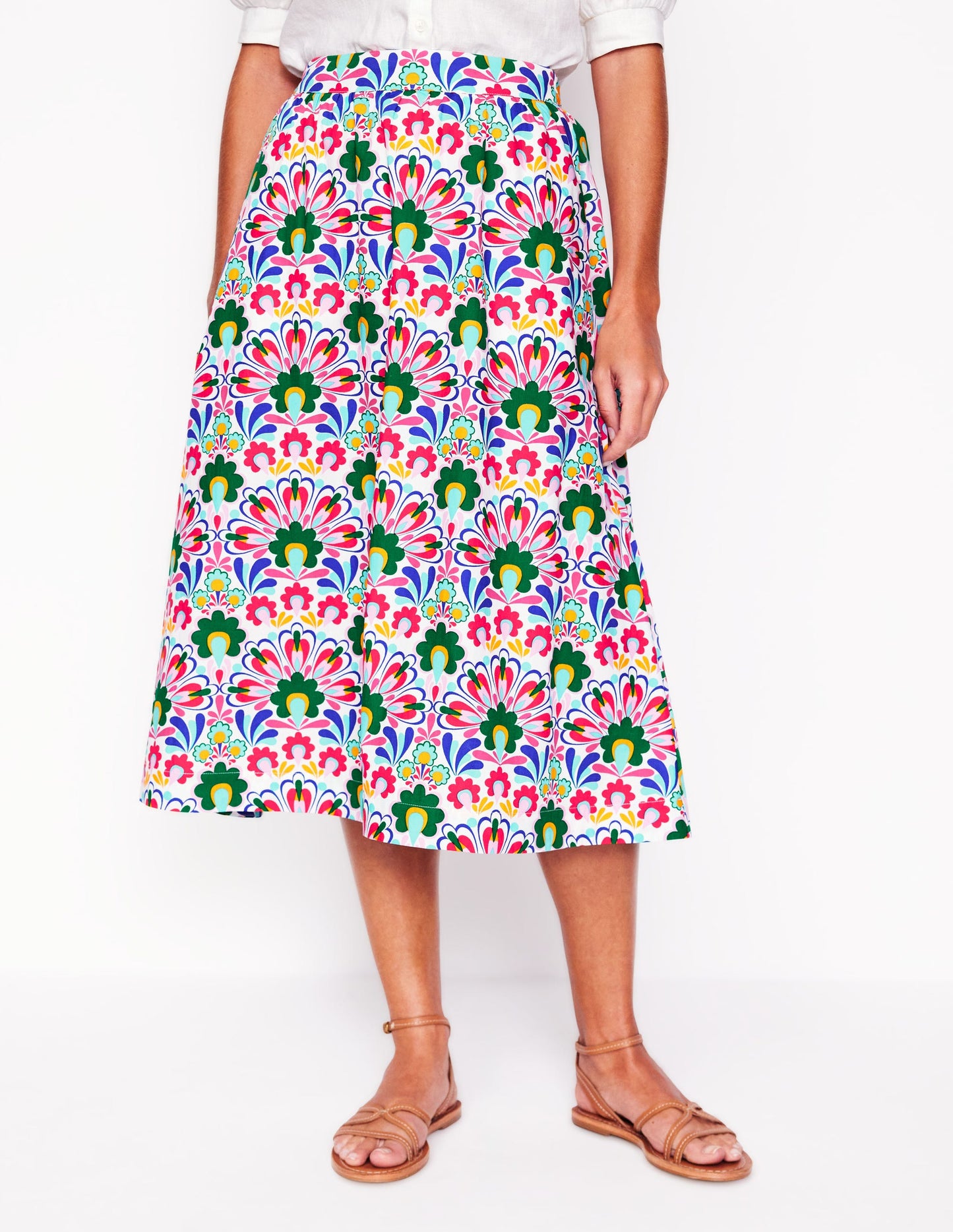 Hattie Poplin Midi Skirt-Multi, Decorative Dandelion