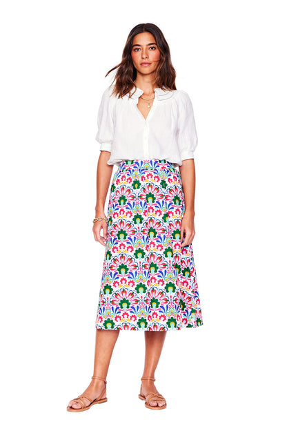 Hattie Poplin Midi Skirt-Multi, Decorative Dandelion