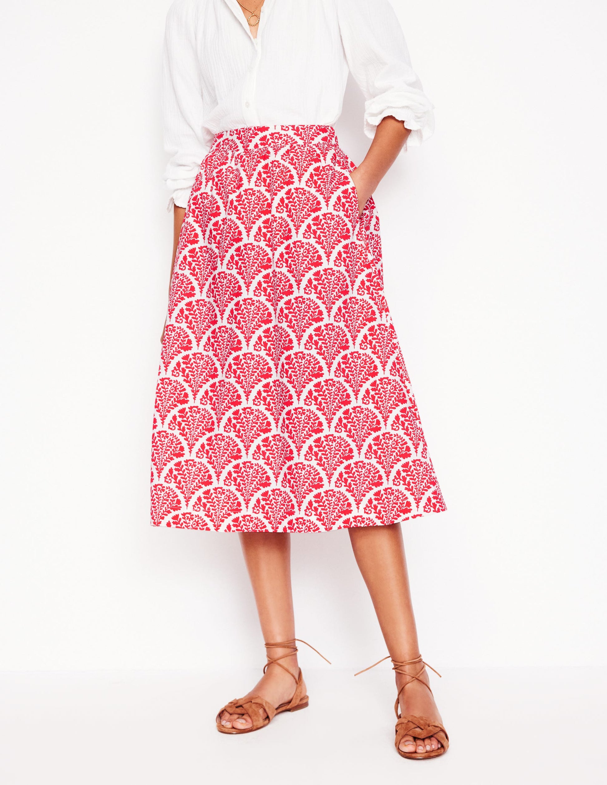 Hattie Poplin Midi Skirt-Jam Red, Blossomy-4