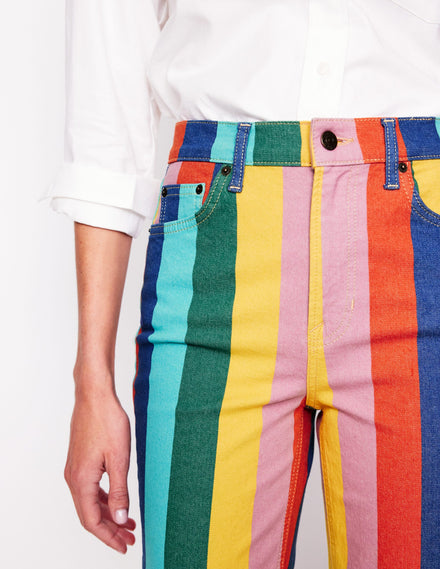High Rise Stripe Jeans-Multi Stripe
