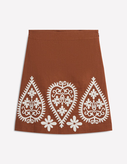 Embroidered Linen Skirt-Russet Embroidery-6