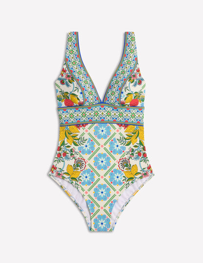 Porto V-Neck Swimsuit-Multi, Citrus Vine Tile-8