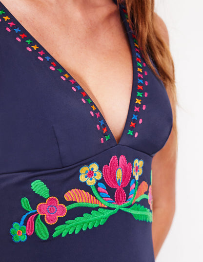Embroidered Swimsuit-Navy-2