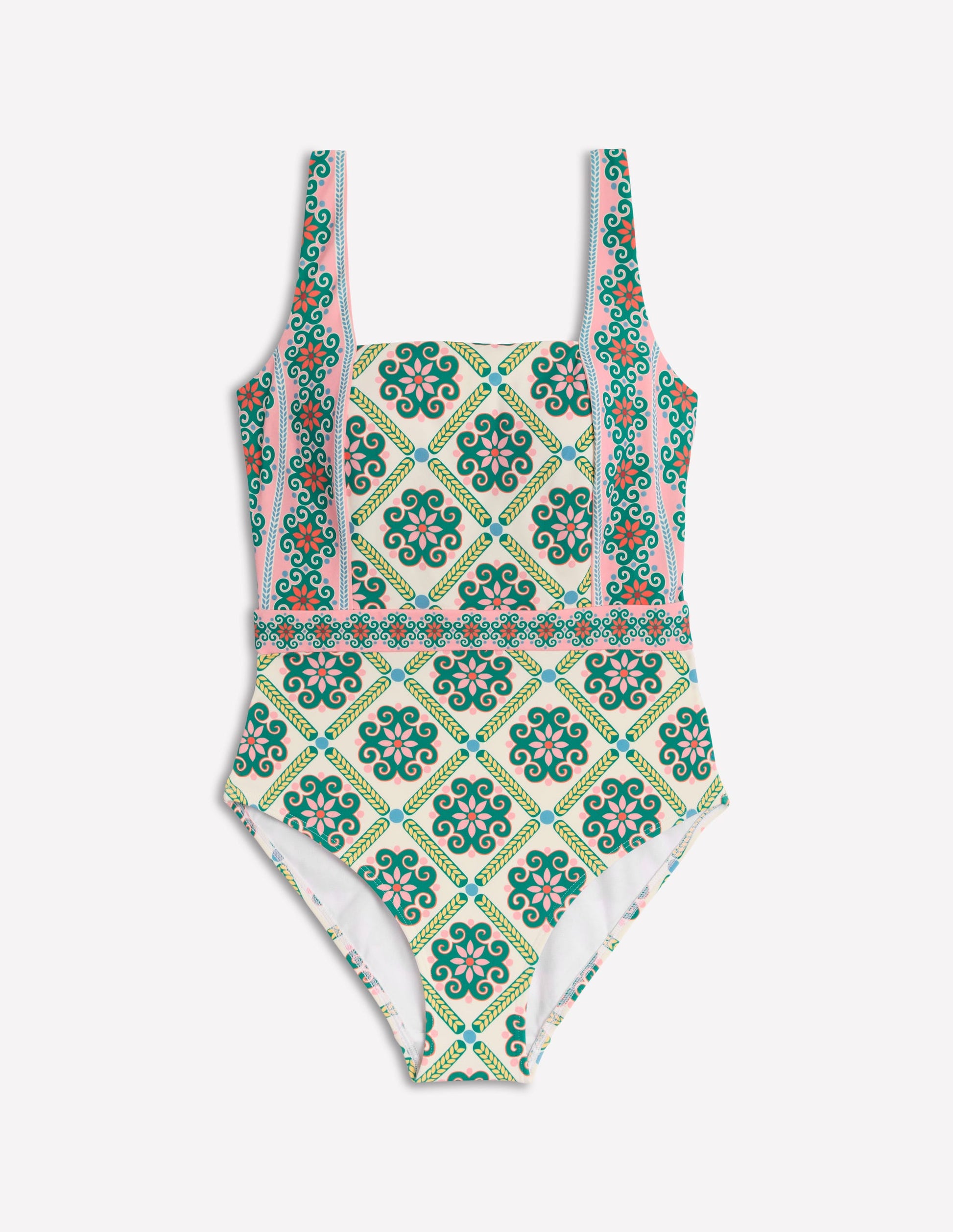 Lefkada Square Neck Swimsuit-Rich Emerald, Baroque Tile-5