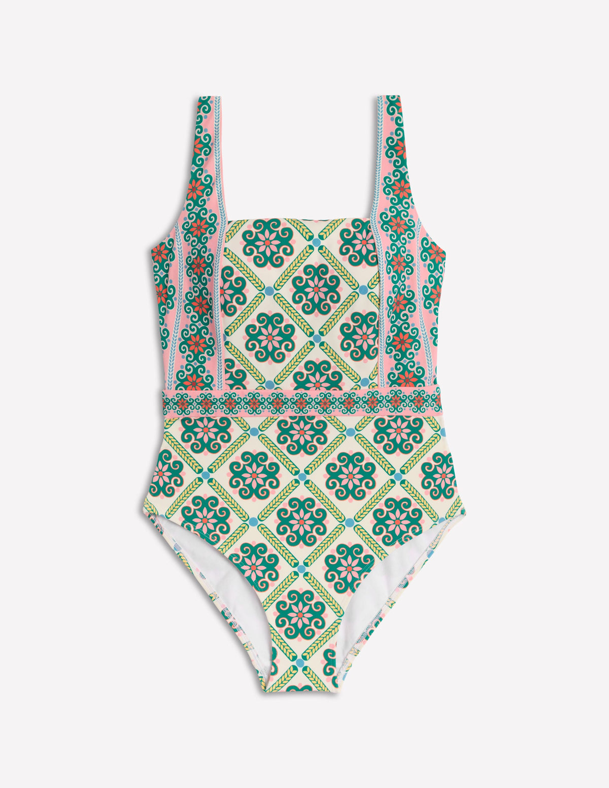 Lefkada Square Neck Swimsuit-Rich Emerald, Baroque Tile - Image 5