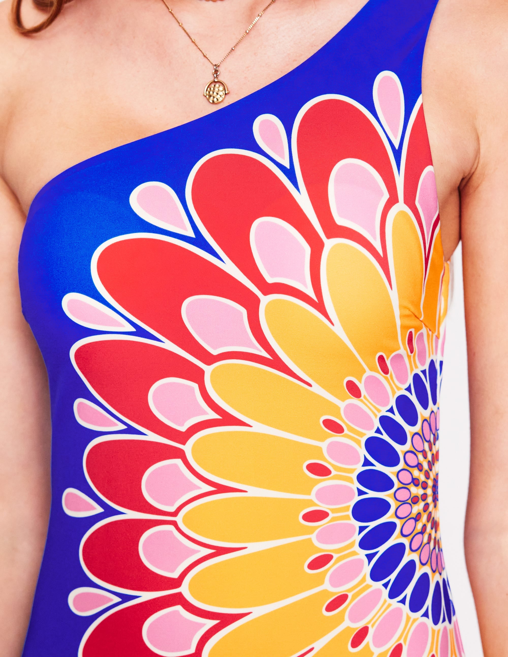 One Shoulder Swimsuit-Blue, Artisan Petal - Image 3