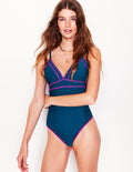 Kasos String V Neck Swimsuit-Oceanside, Very Fuchsia