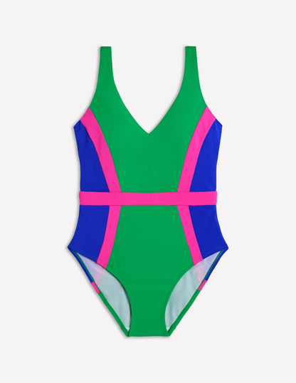 Syros V Neck Swimsuit-Green Colourblock-5
