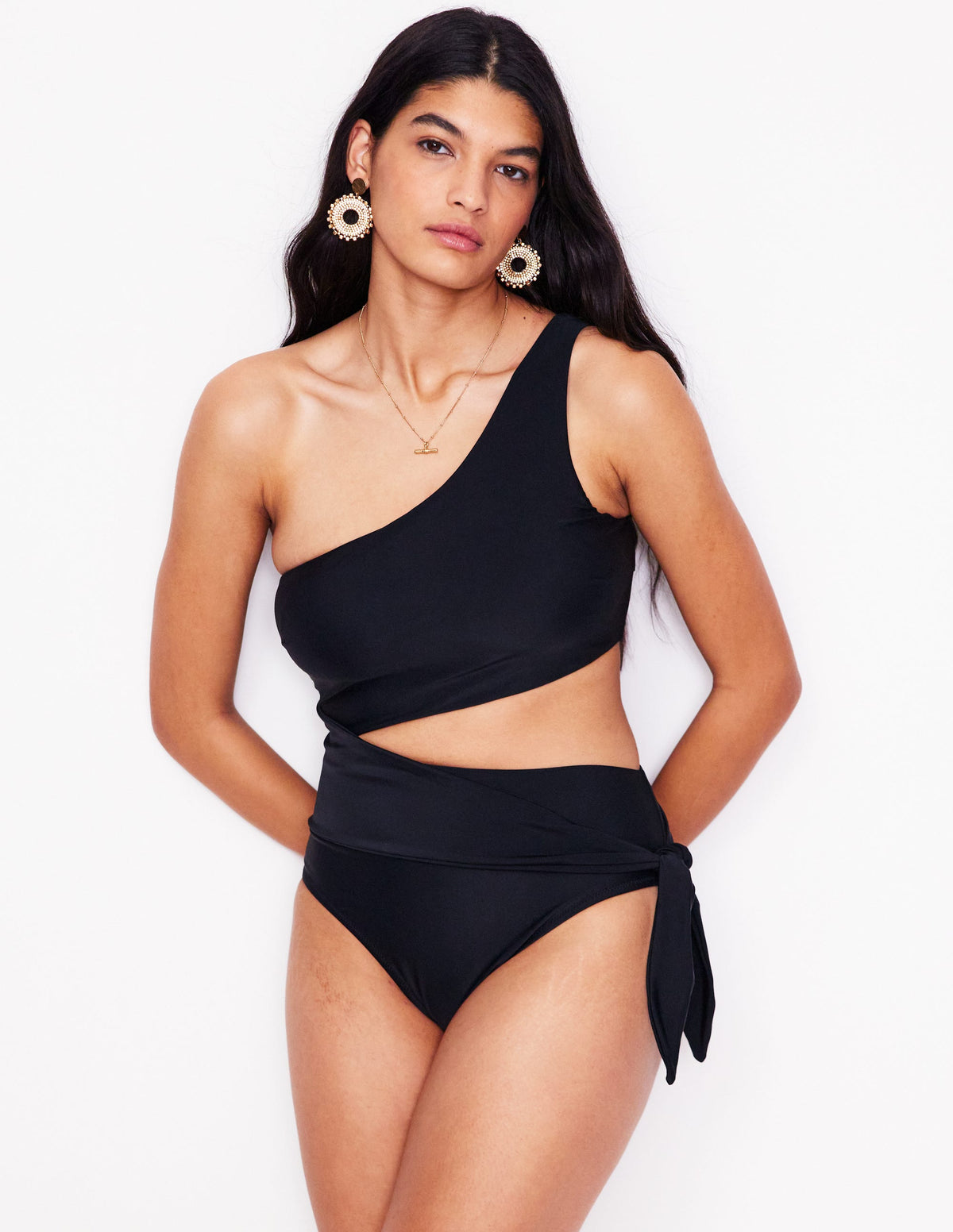Asym Cut Tie Swimsuit-Black - Image 5