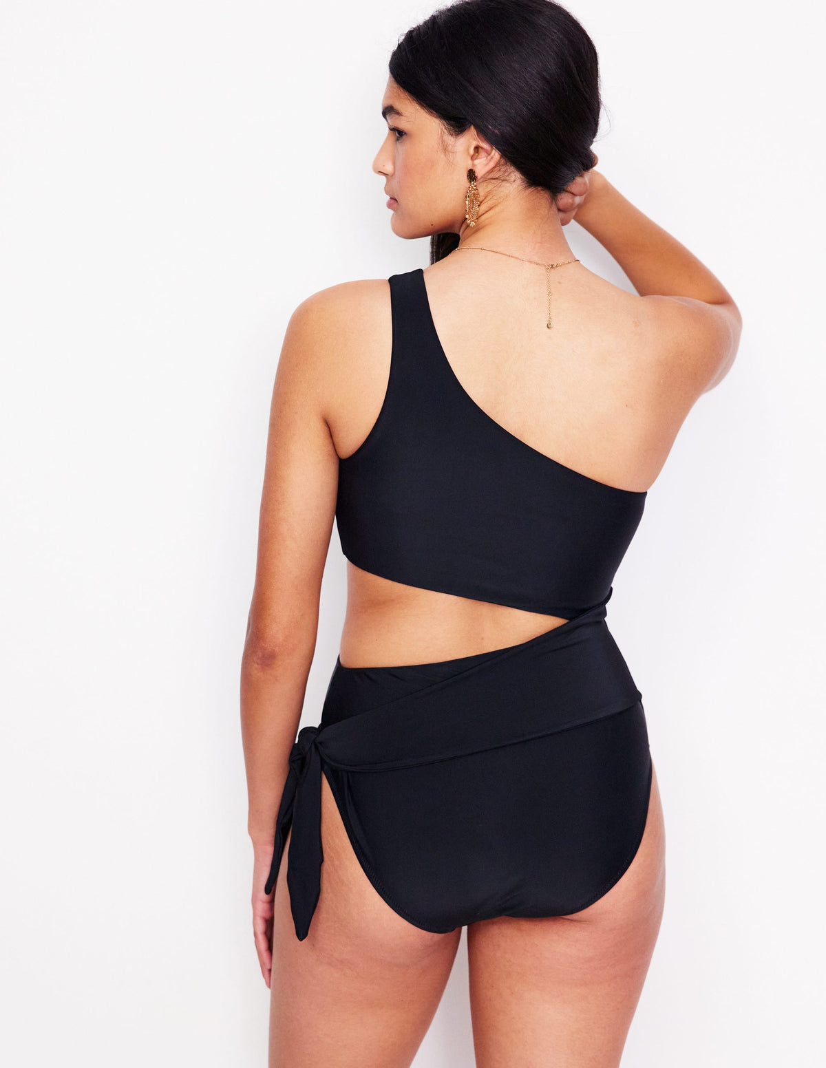 Asym Cut Tie Swimsuit-Black - Image 6