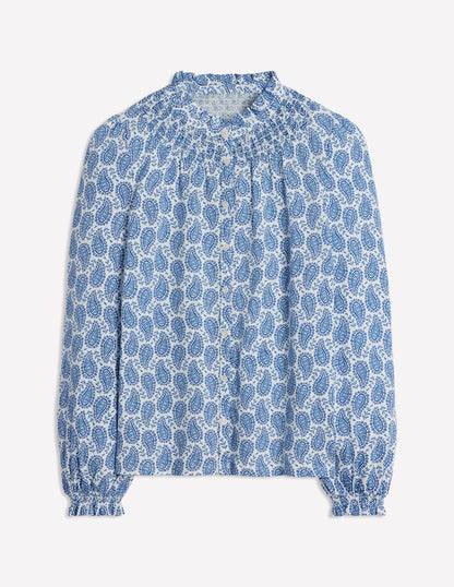 Fay Smocked Jersey Shirt-Gallery Blue, Paisley Heart