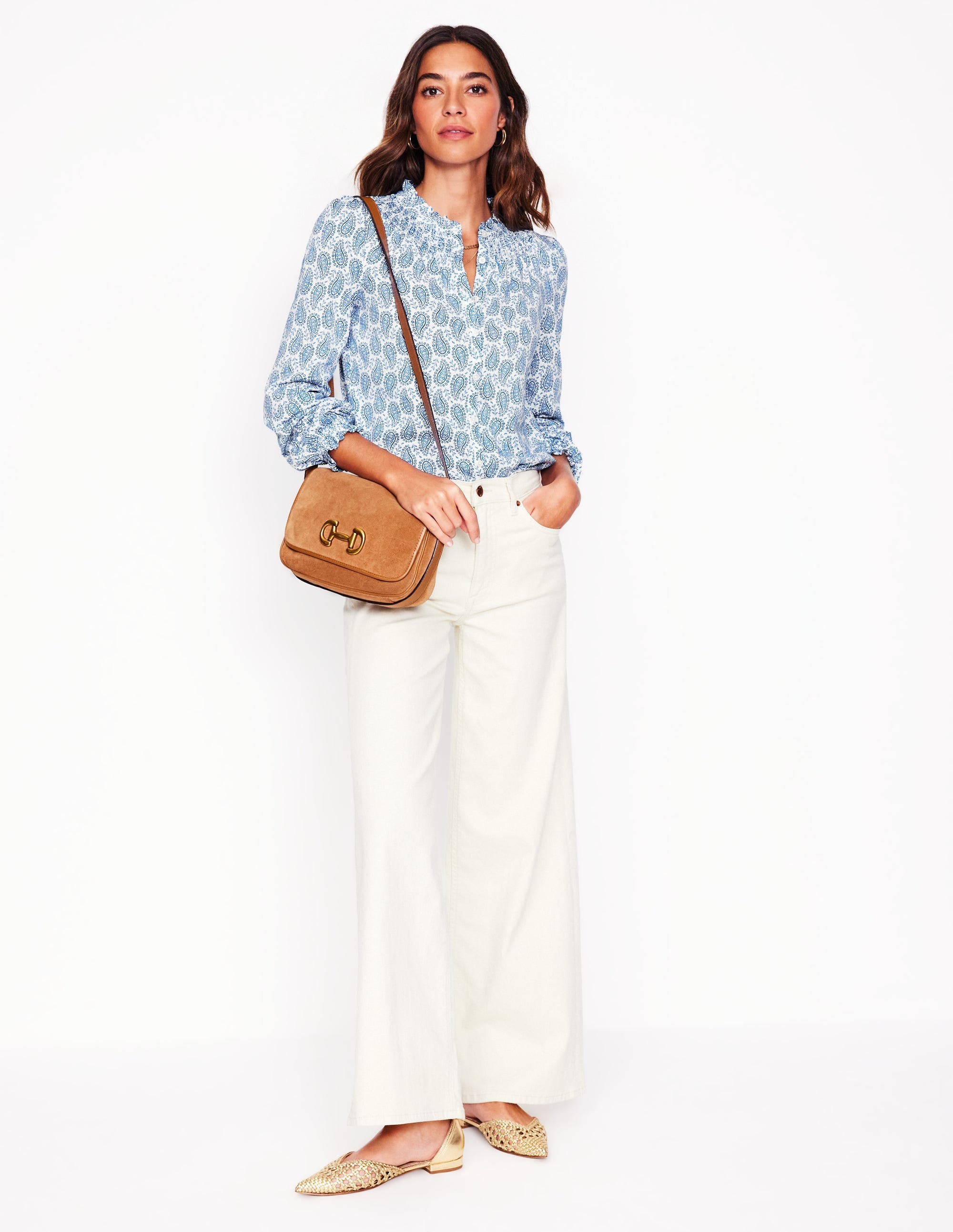 Fay Smocked Jersey Shirt-Gallery Blue, Paisley Heart - Image 4