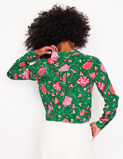 Sienna Silk Shirt-Rich emerald, Carnation Vine