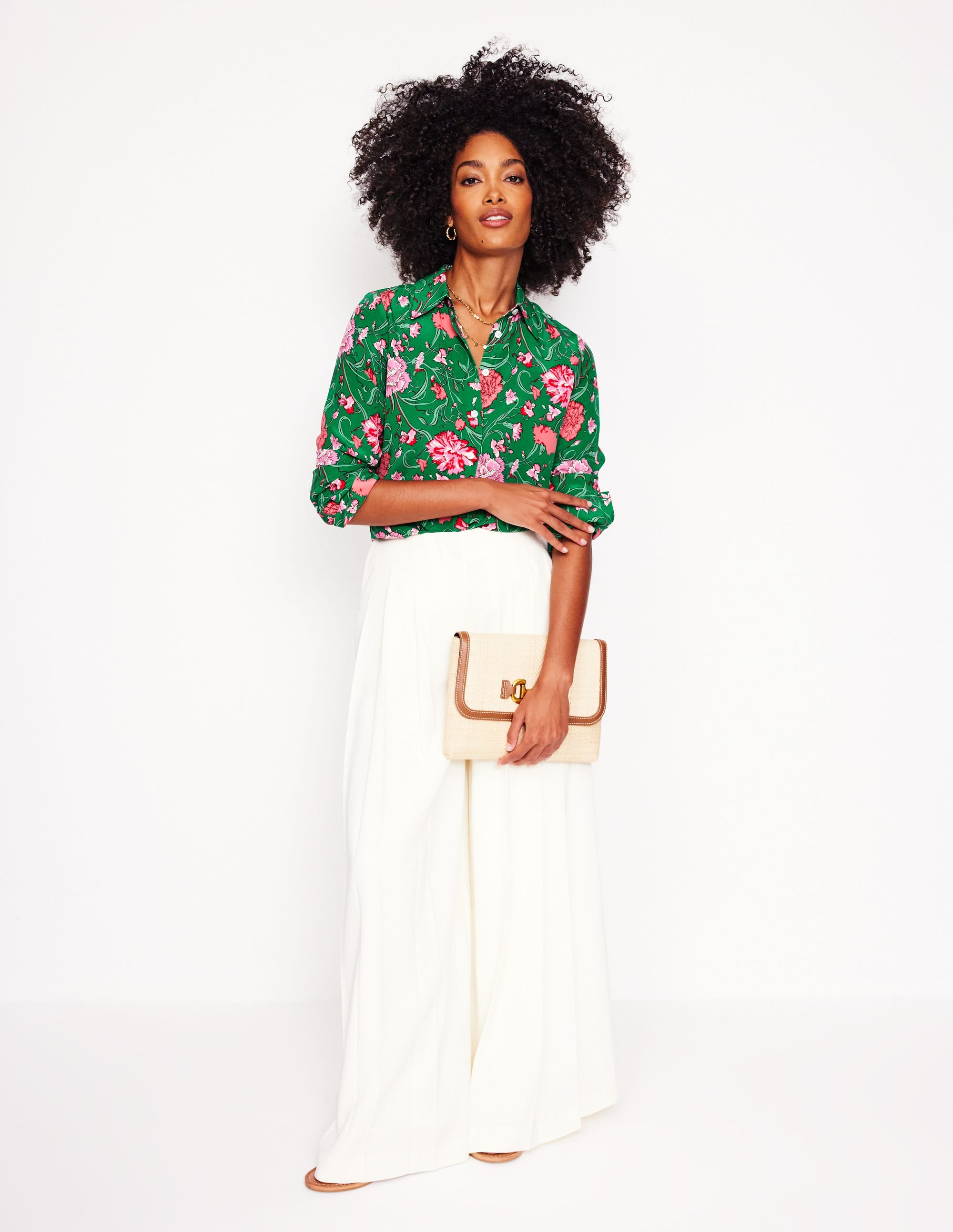 Sienna Silk Shirt-Rich emerald, Carnation Vine - Image 6