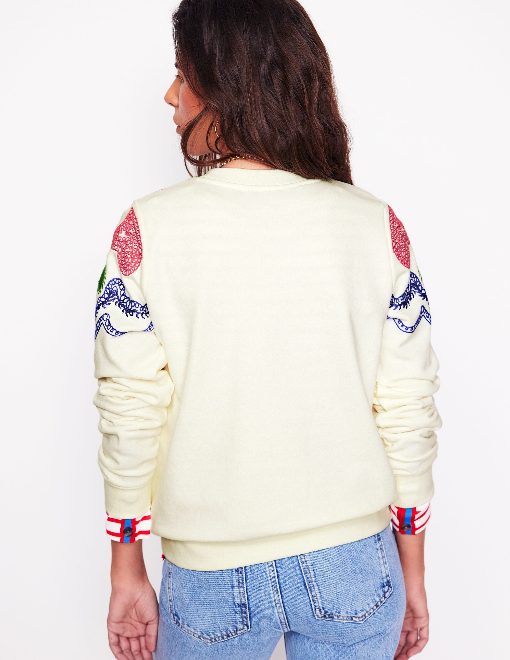 Hannah Embroidered Sweatshirt-Ivory, Geo Stitch - Image 5