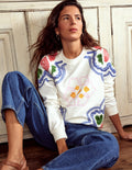 Hannah Embroidered Sweatshirt-Ivory, Geo Stitch