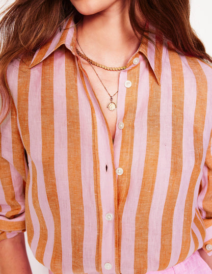 Sienna Linen Shirt-Firecracker and Pink Stripe