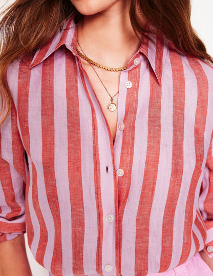 Sienna Linen Shirt-Firecracker and Pink Stripe-2