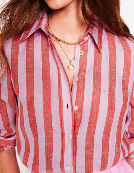 Sienna Linen Shirt-Firecracker and Pink Stripe