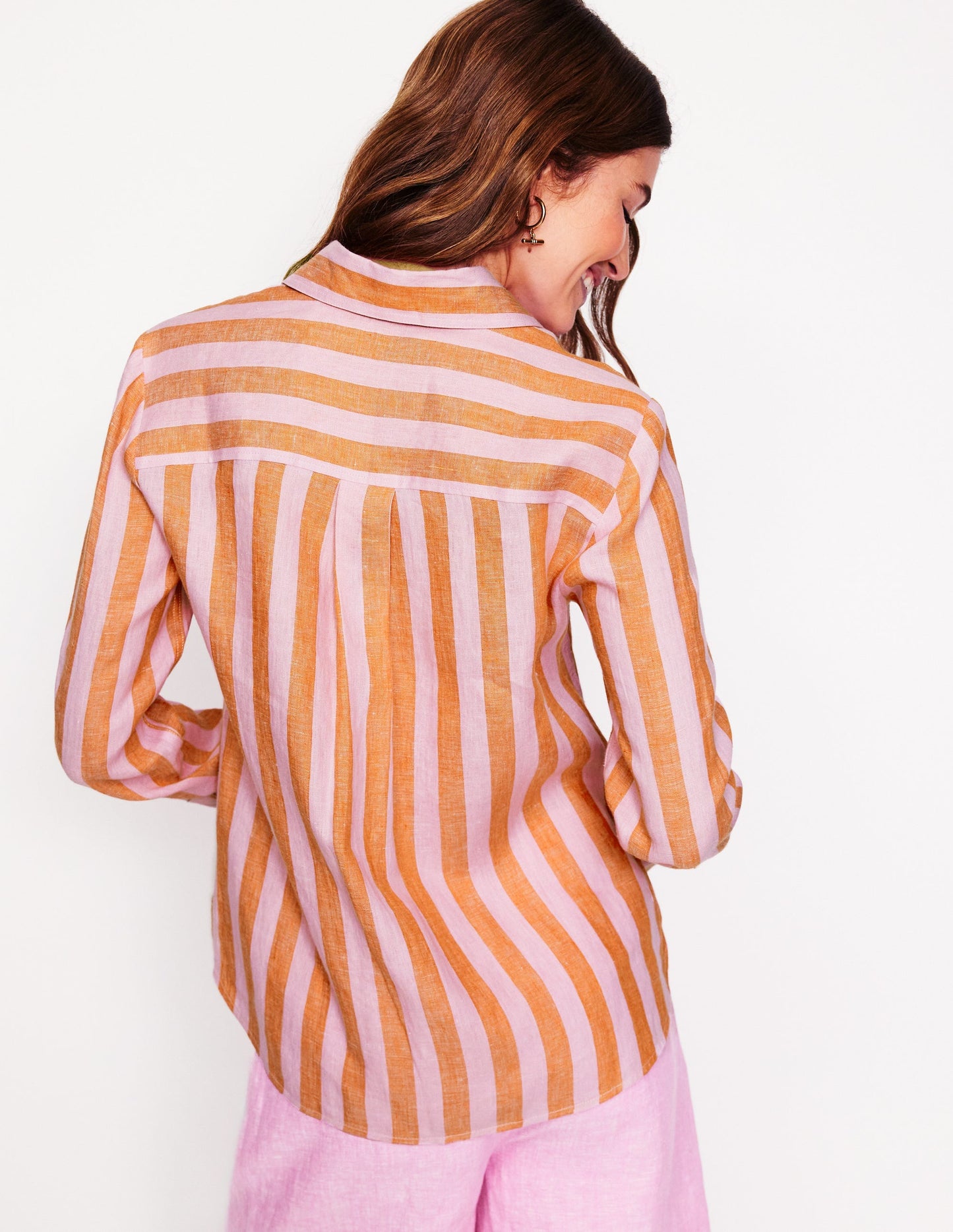 Sienna Linen Shirt-Firecracker and Pink Stripe