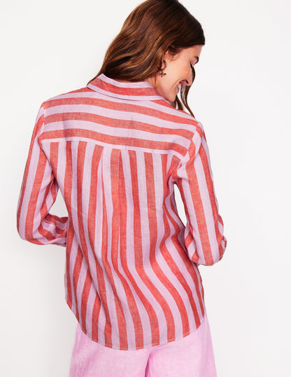 Sienna Linen Shirt-Firecracker and Pink Stripe-3