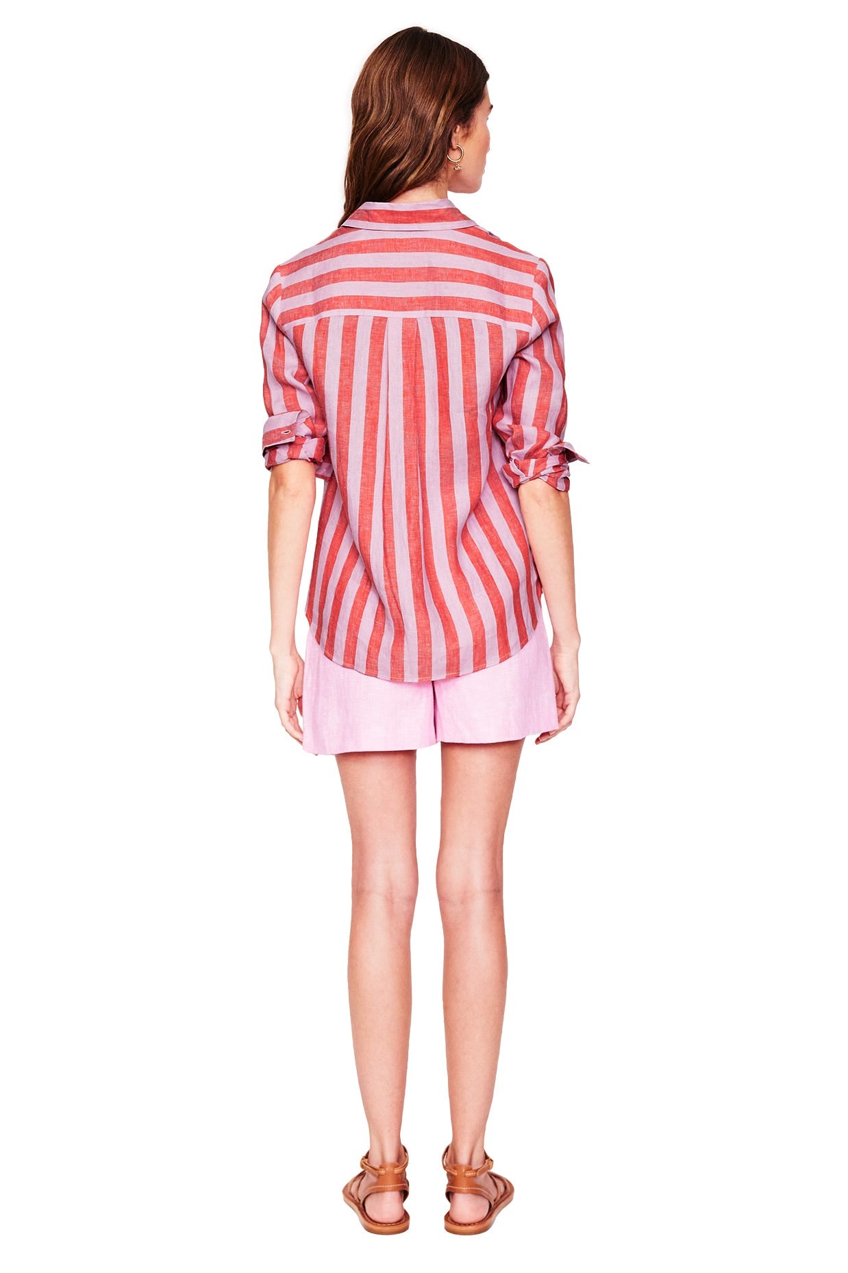 Sienna Linen Shirt-Firecracker and Pink Stripe-6