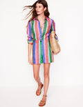 Sienna Linen Shirt-Bright Rainbow Stripe