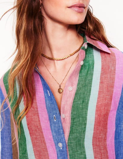 Sienna Linen Shirt-Bright Rainbow Stripe