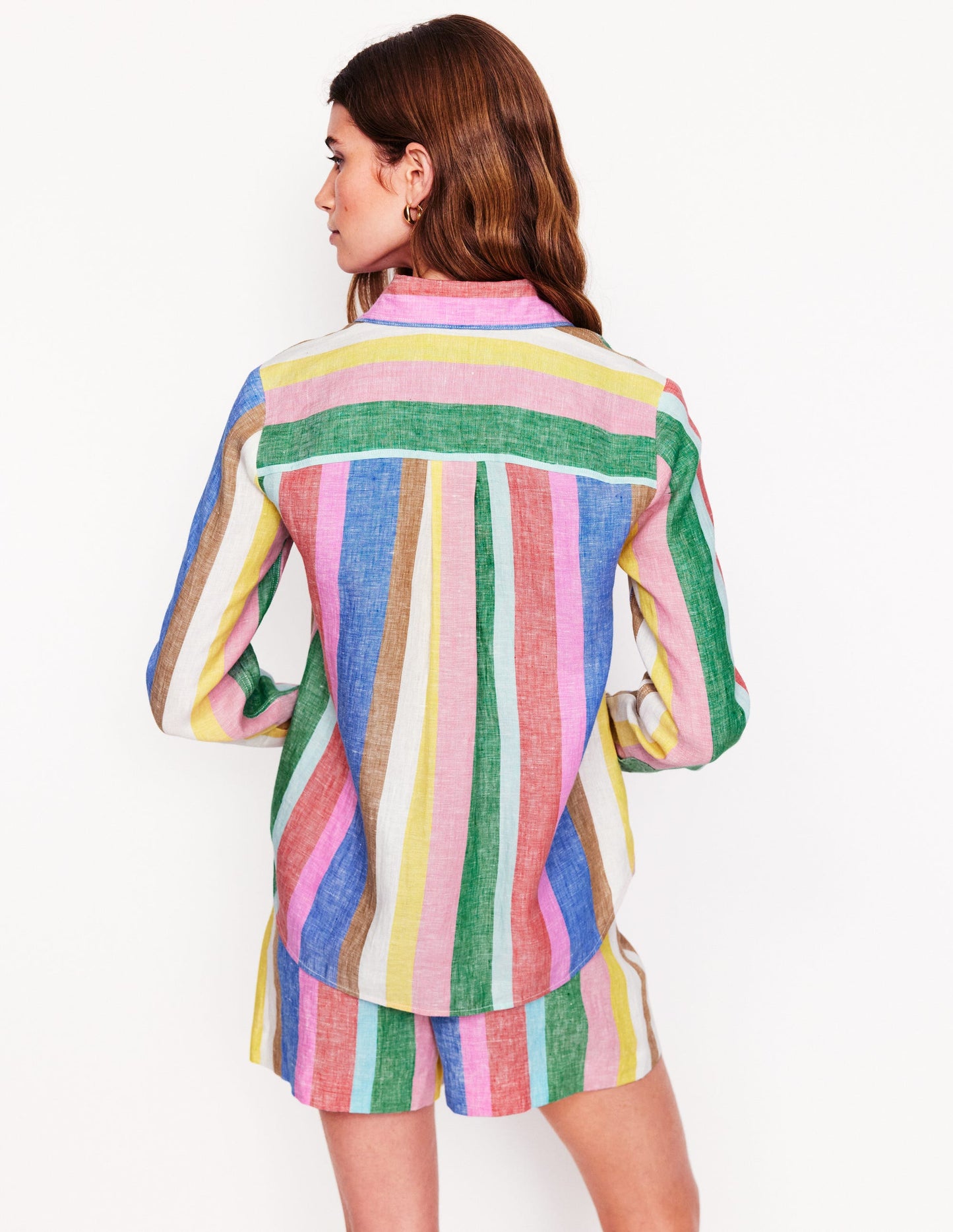 Sienna Linen Shirt-Bright Rainbow Stripe