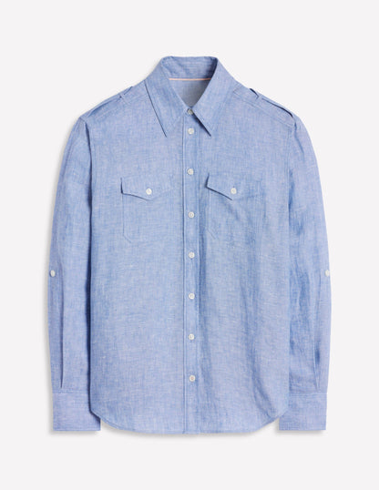 Longline Linen Safari Shirt-Chambray