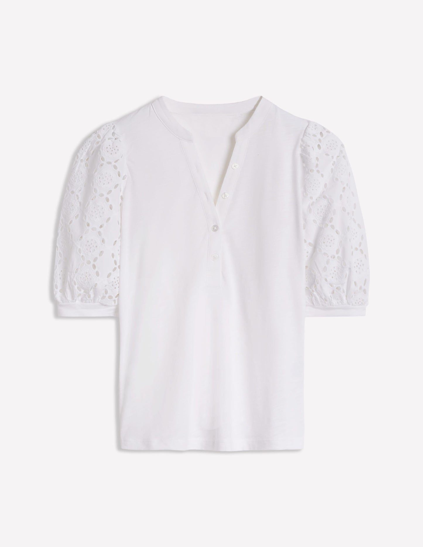 Eden Puff Sleeve Henley Top-White