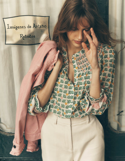 Effie Smocked Blouse-Ivory Green, Dahlia Garden-5