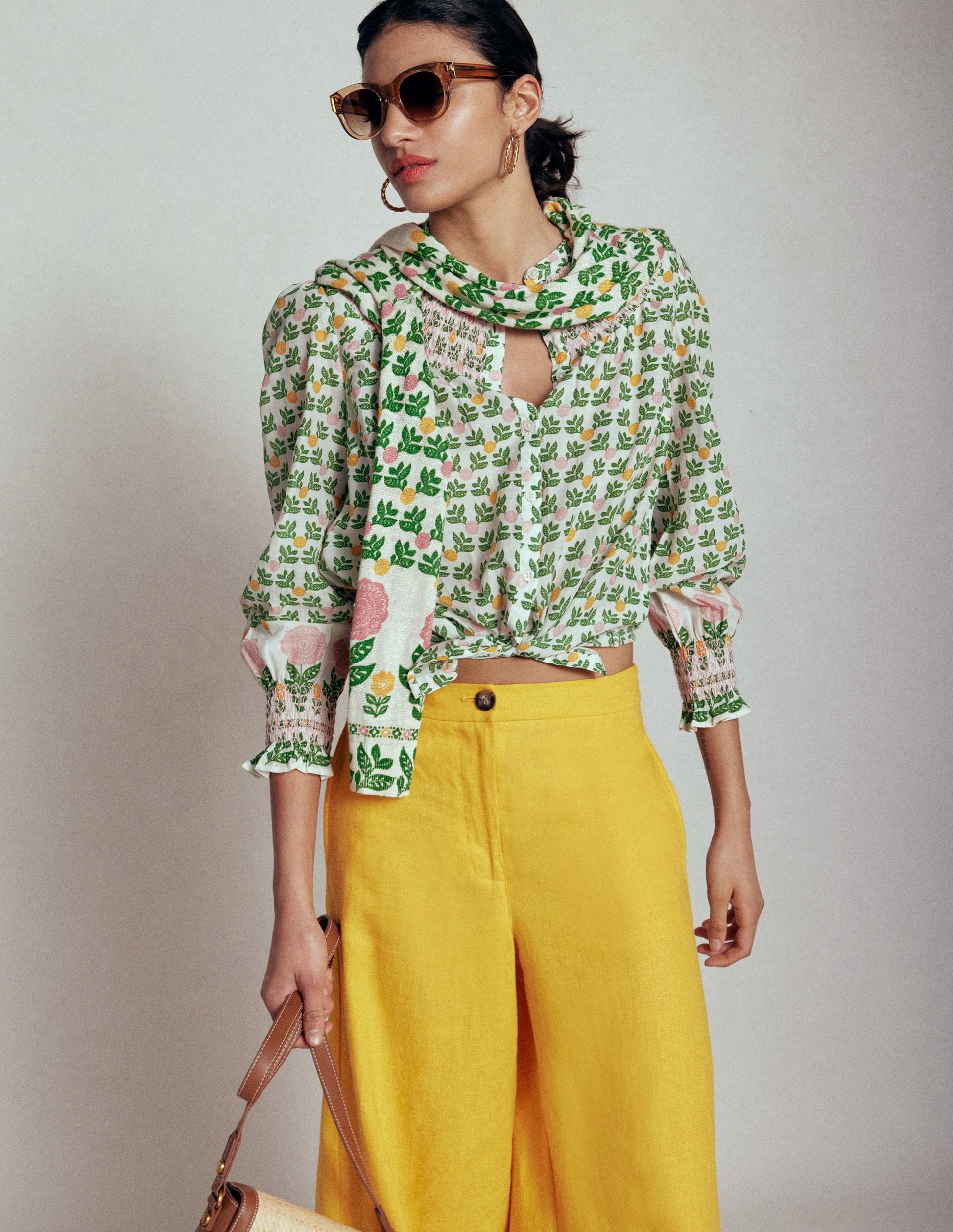 Effie Smocked Blouse-Ivory Green, Dahlia Garden-6