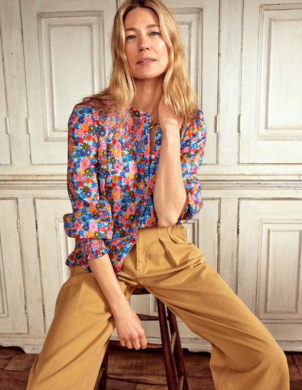 Effie Smocked Blouse-Multi, Paintbox Ditsy