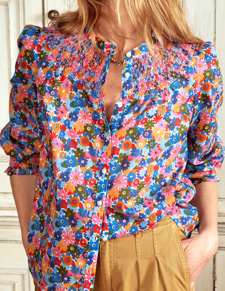 Effie Smocked Blouse-Multi, Paintbox Ditsy