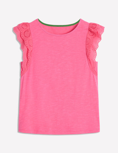 Belle Broderie Sleeve Top-Pink Rose