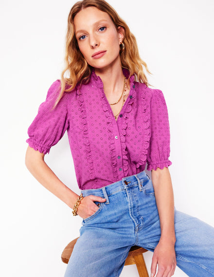 Feminine Cotton Blouse-Foxglove Purple