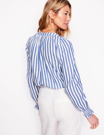 Evie Double Cloth Top-Bright Blue Stripe