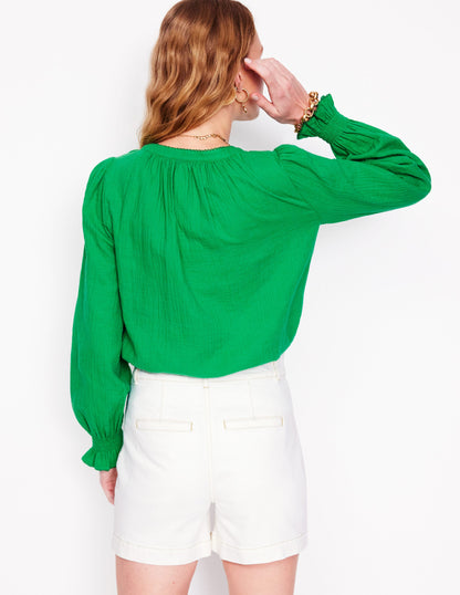 Evie Double Cloth Top-Sapling Green