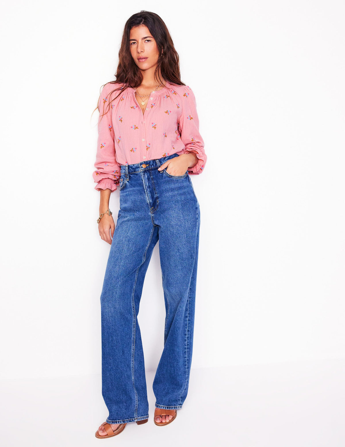 Evie Double Cloth Top-Almond Pink, Floral Embroidery - Image 6